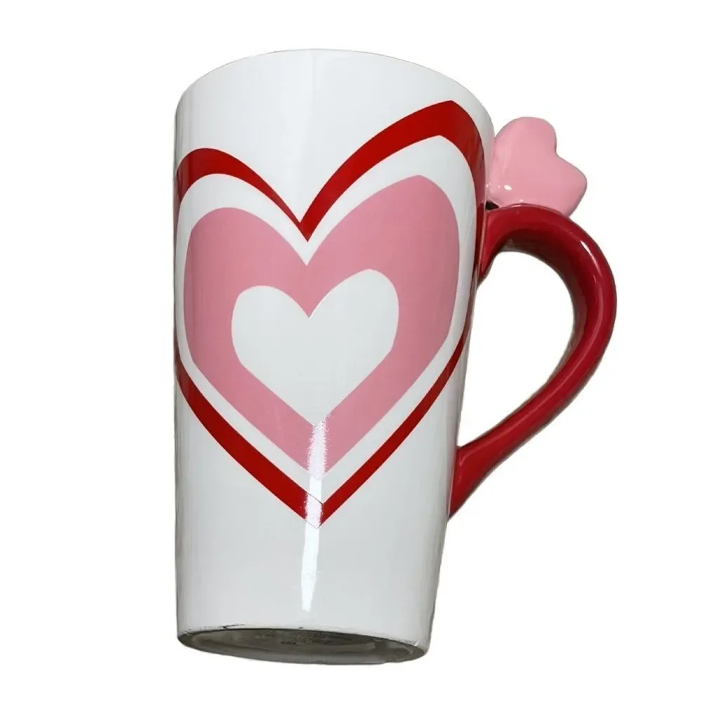 2011 Target Valentine’s Day Ceramic Coffee Mug with Red and Pink Hearts (6”H)
